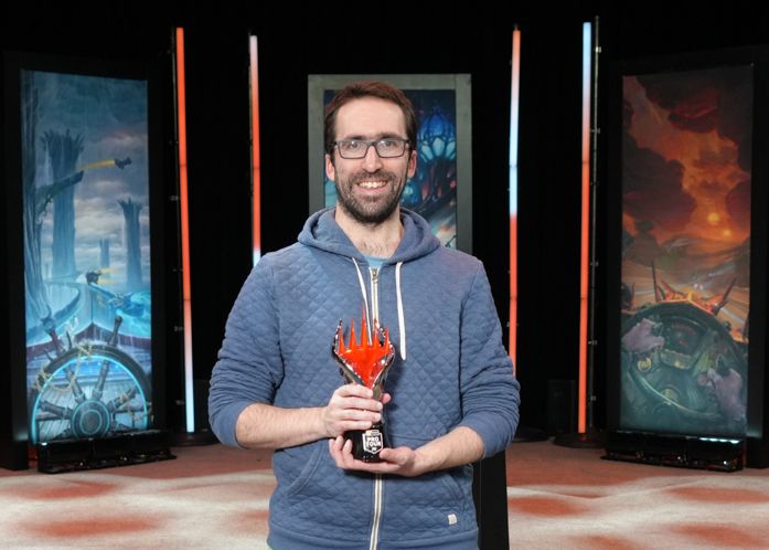 Matt Nass holds the Pro Tour trophy