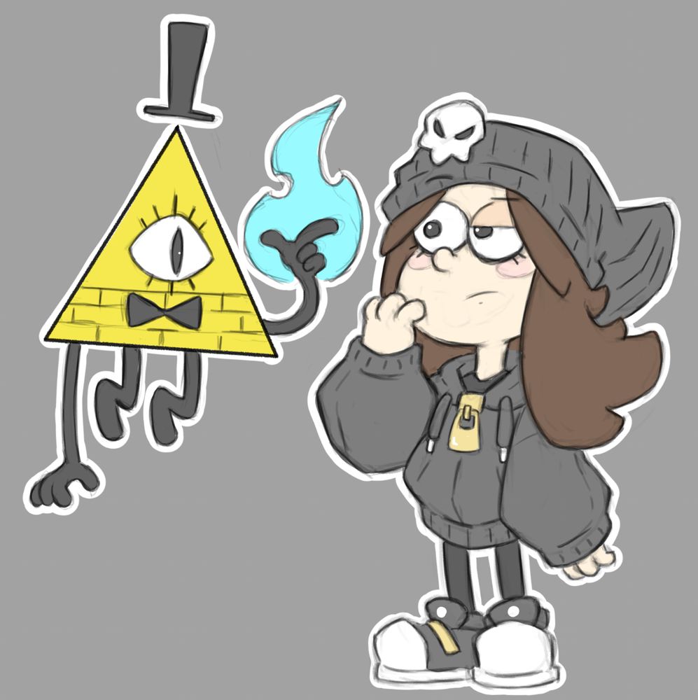 Bill Cipher with his hand up glowing facing Ink with a skeptical look on her face