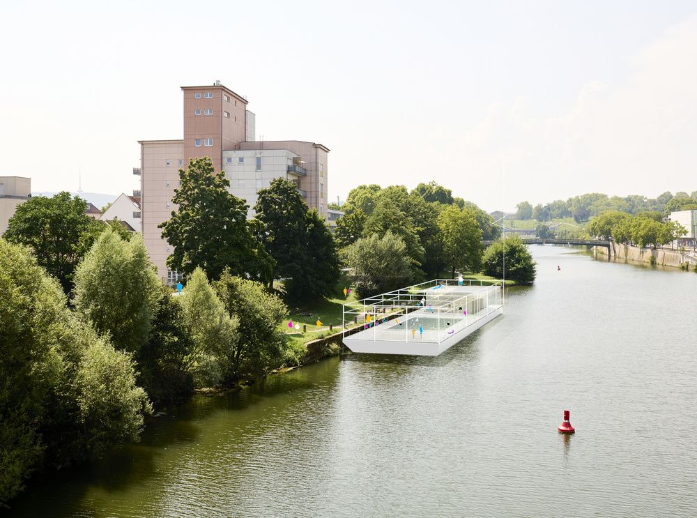Die 3D-Visualisierung eines Badeschiffs auf dem Neckar