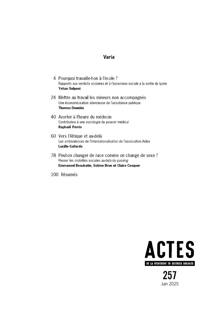 Sommaire du numéro 257 de juin 2025, disponible sur Cairn.