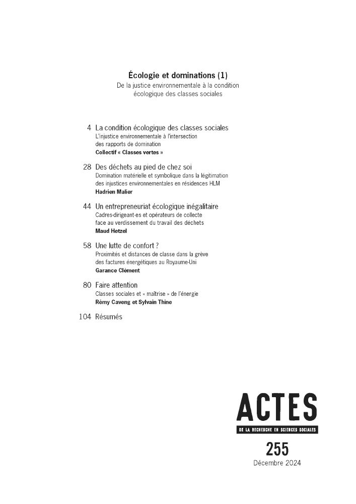 Sommaire du numéro 255 de la revue Actes de la recherche en sciences sociales, disponible en ligne sur cairn. 