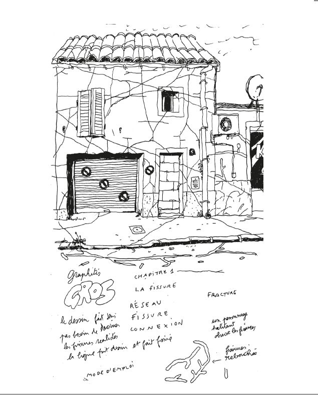Dessin de Matthias Picard (façade de maison fissurée dont la porte est murée).