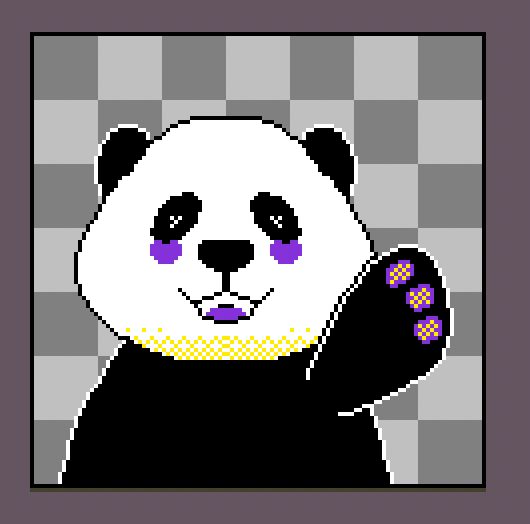Pixel art emote of a panda waving.