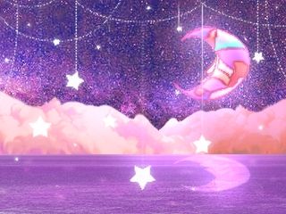 Moonview event from Stained Glass Reverie, a view of the ocean and the night sky with a stained glass moon in the sky