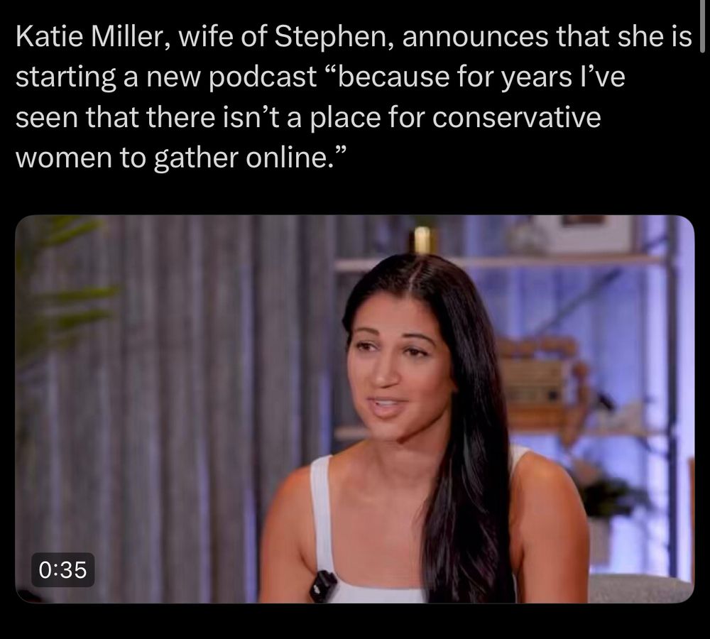 Katie Miller, wife of Stephen, announces that she is starting a new podcast "because for years l've seen that there isn't a place for conservative women to gather online.
0:35
