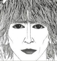 Desenho em preto e branco do George Harrison dos Beatles. 