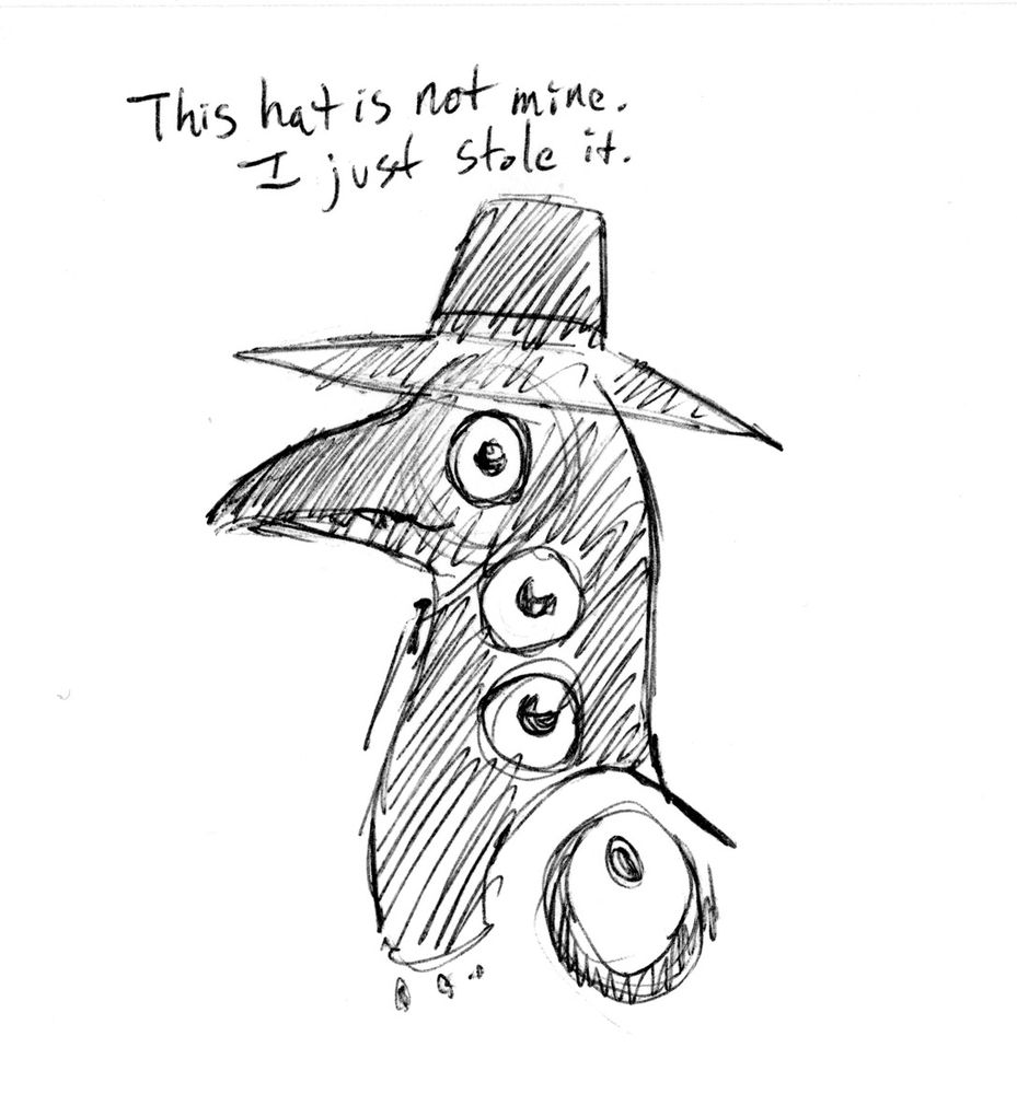 Parody comic of This is Not My Hat by Jon Klassen - Crow wearing a tiny hat with the caption 