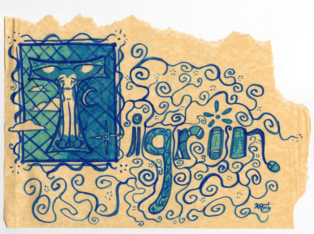 Marker drawing of the name Tigrin heavily embellished similar to illuminated manuscripts