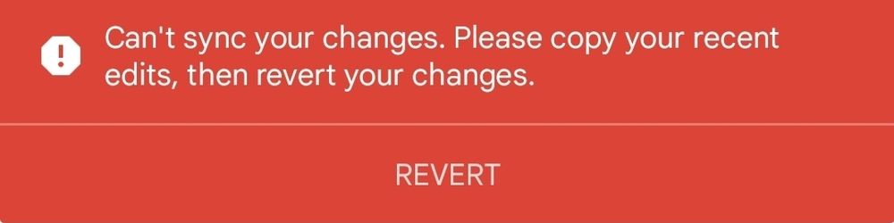 Warning: Can't sync your changes. Please copy your recent edits, then revert your changes. 