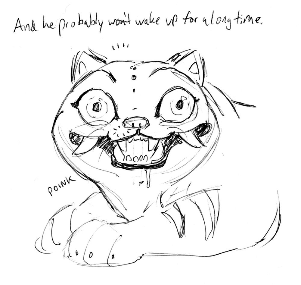 A tiger spirit wakes up suddenly with the caption 