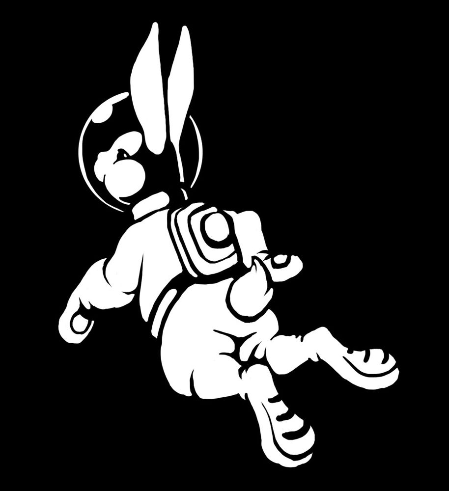 Bunny in an astronaut suit floating away