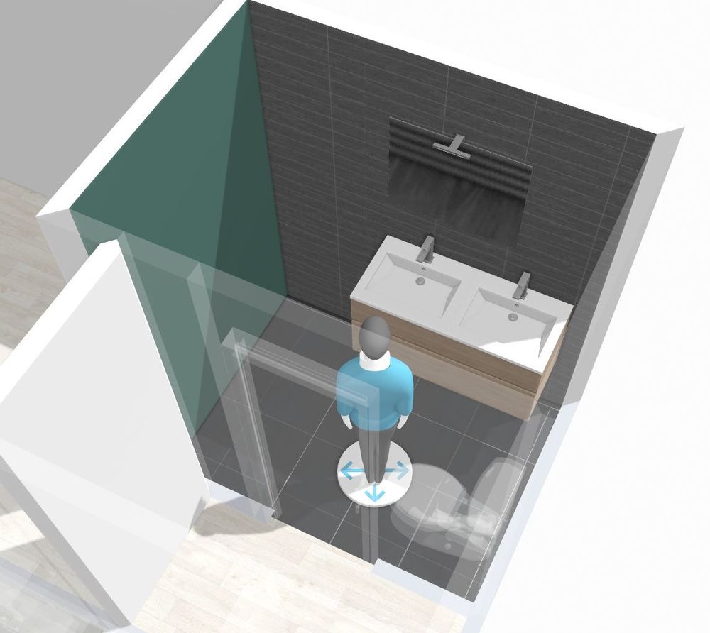 Représentation 3D de la salle de bain avec option mur vert