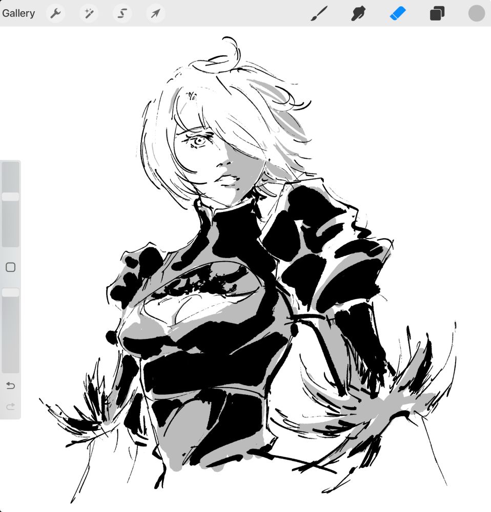 sketch drawing of 2B on Procreate. Nier Automata by Yoko Taro, Square Enix