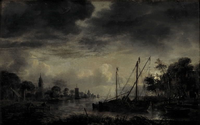 River Landscape in Moonlight