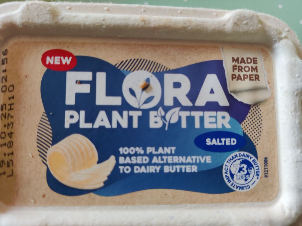 Flora plant butter, confusingly suggesting that it's made from paper 