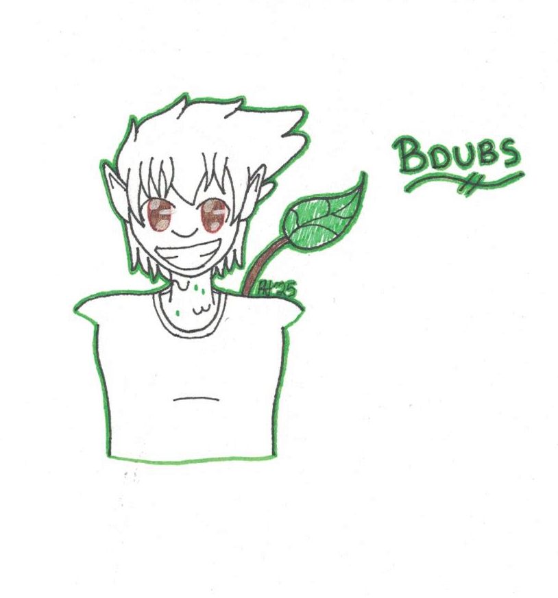 A fanart drawing of how I see Bdubs from Hermitcraft. He is depicted with his bigger 'anime' eyes and big smile. He has a leaf tail.