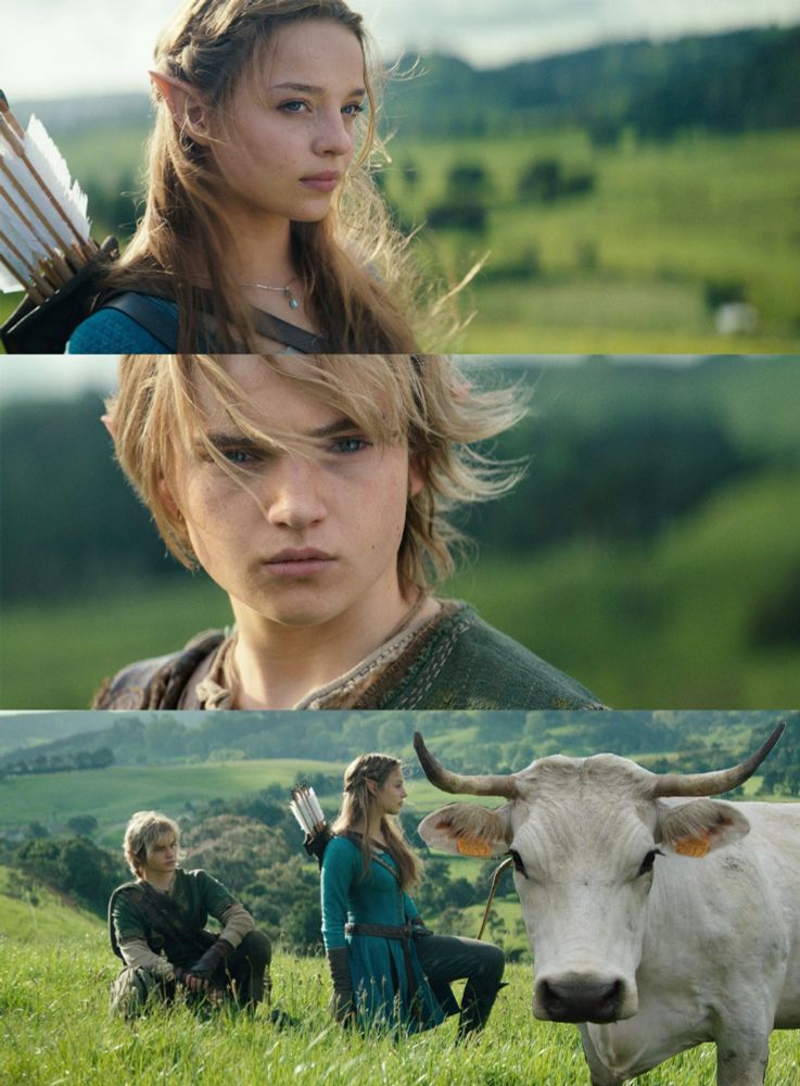 Trois photo du tournage de Zelda live action. 

Zelda regard caméra en haut plan rapproché, paysage flou derrière.
Link regard caméra au milieu plan rapproché également et paysage flou à l'arrière
En bas montage avec une vache détourée à la schlag regard caméra au premier plan a droite, puis de l'herbe et Link et Zelda agenouillés. 