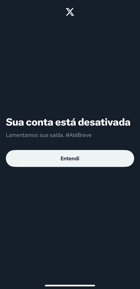 Print de tela do twitter com mensagem confirmando que minha conta foi desativada.