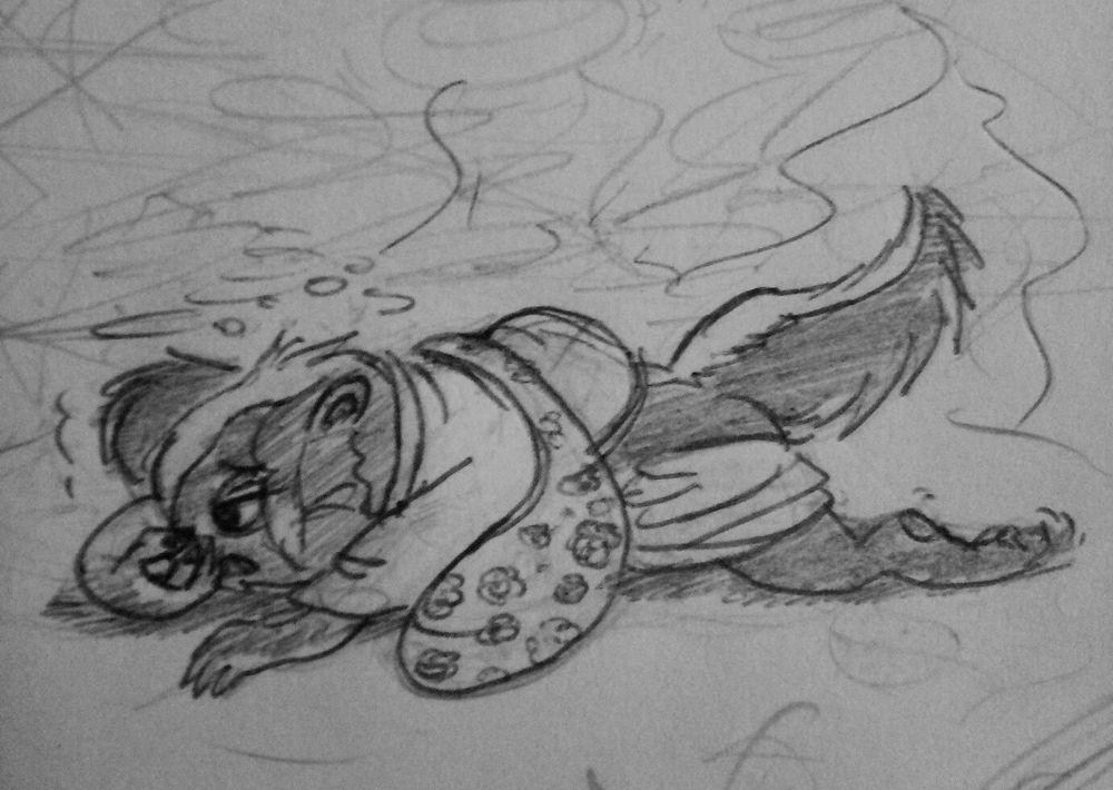 dizzy kenzie turning into a skunk, shrinking out of her clothes and grasping at her new snout