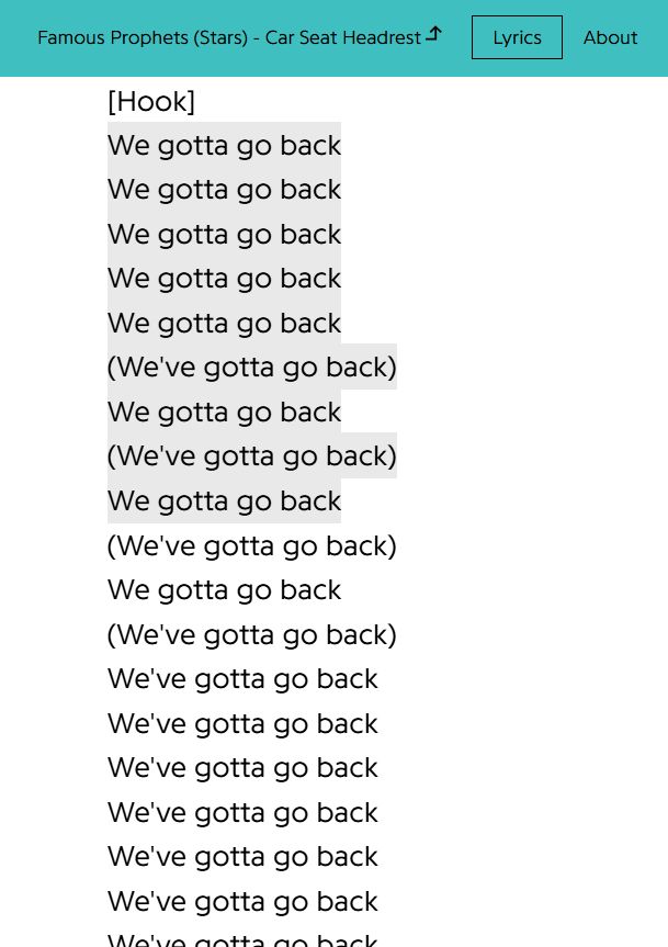 excerpt from the lyrics to "famous prophets (stars)" by car seat headrest where it repeats "we gotta go back/we've gotta go back" several dozen times