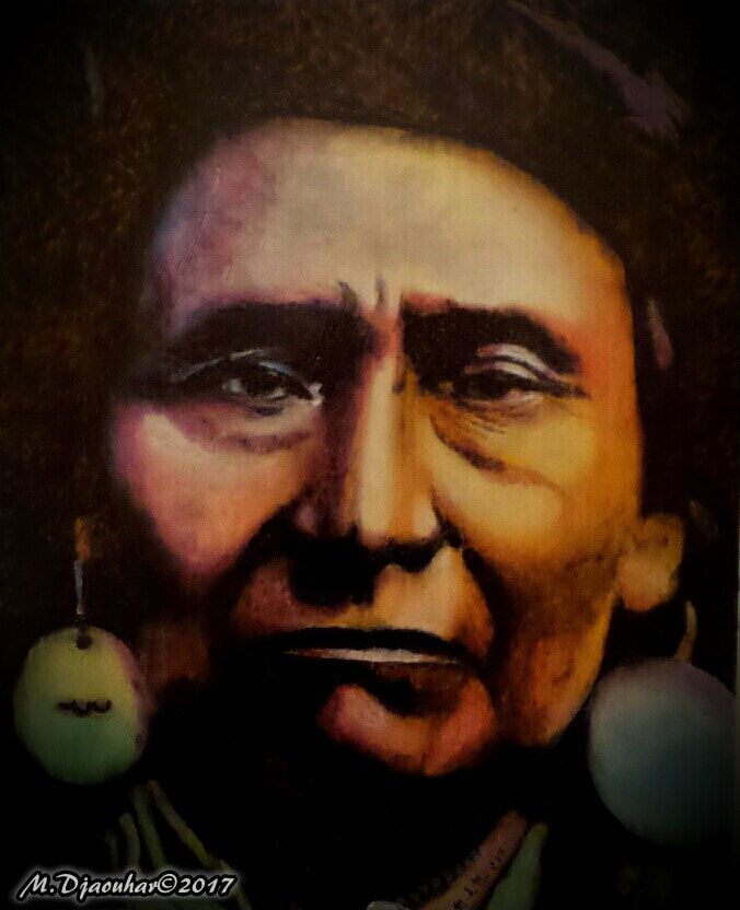 In the grand scheme, it's intended to erase #history so it can be distorted & created askew. That's what makes a painting series like this so powerful. Wood #etching & #painting (for sale) by #indigenous #artist #MDjaouhar. More of our "Forefathers" here: https://mdjaouhar.weebly.com/forefathers.html

#wearestillhere #notyourmascot #Native #ancestors #ProudlyIndian #art