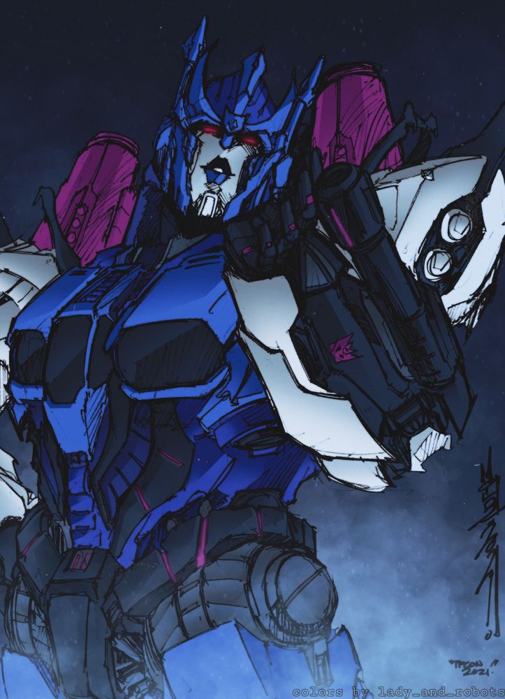 Big strong and beautiful Overlord seems to be blowing a kiss at us. He is very handsome for a robot with a broad almost muscular looking metal torso and big black and blue lips!