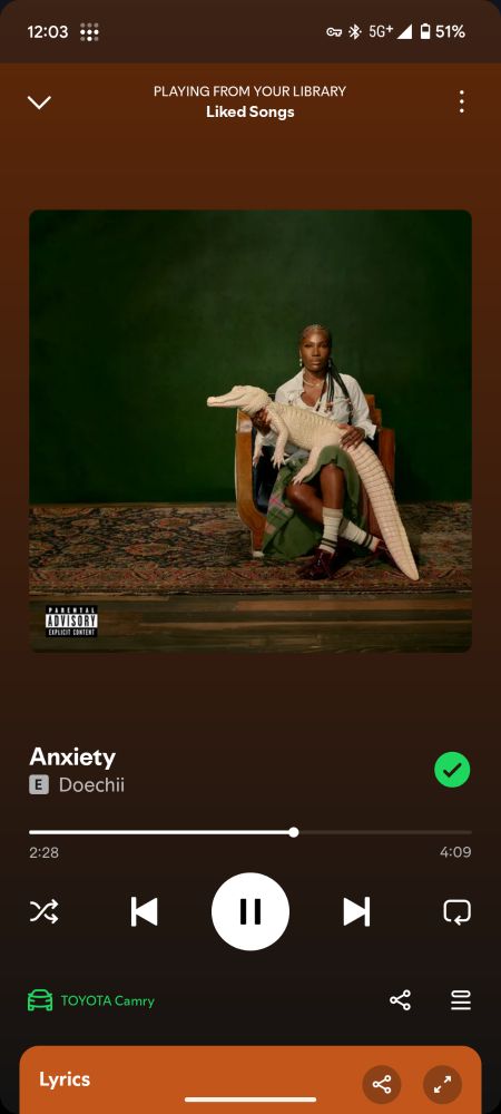 "Anxiety" by Doechii on Spotify 