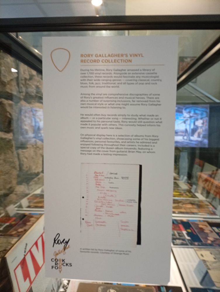 Rory Gallagher's personal record collection on display in Cork City Library, Ireland.