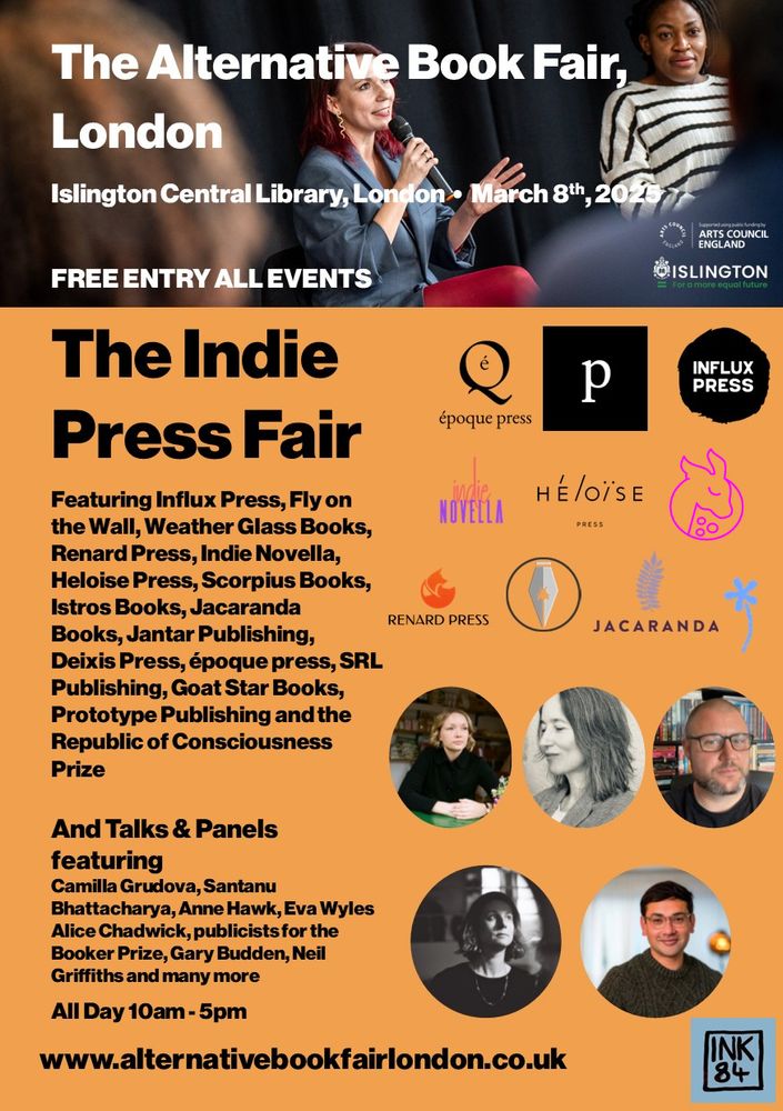 Flyer for the Indie Press Fair, Sat 8 March, 10am-5pm, Islington Central Library