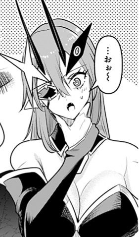 Diablo saying "...Oh~" with her head tilted and gloved hand to her chin, her expression is deep in awe