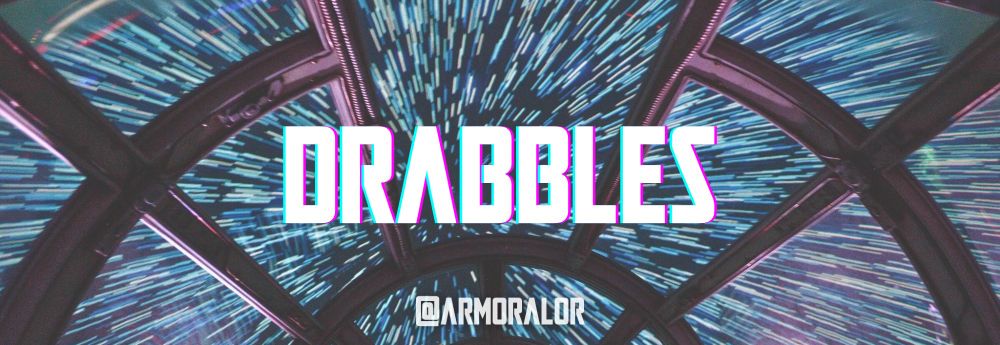 Text over top of an image of hyperspace that reads: "Drabbels"