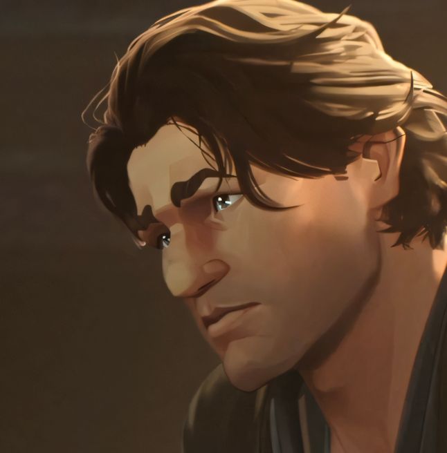An image of young Vander from the Arcane season two flashback. He is looking lovingly at Silco with big loving puppy dog eyes.