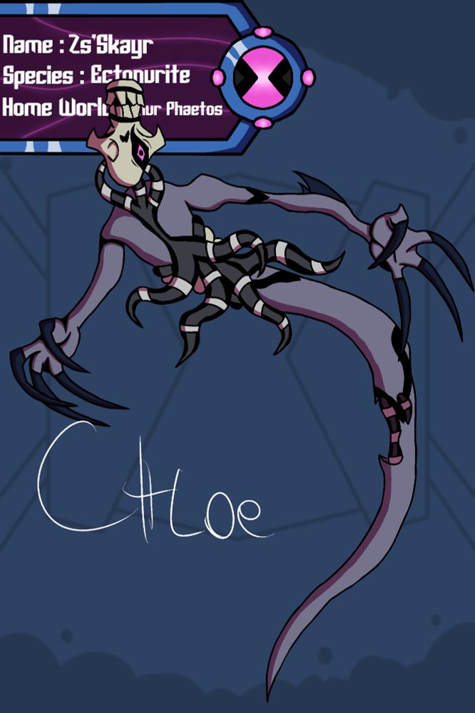 an alien named Zs'Skayr from Ben 10, it's a ghost like alien with a upside down skull for a head