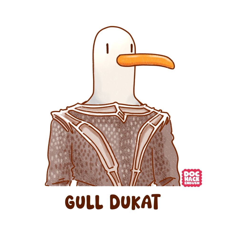 Digital drawing of Gul Dukat from Star Trek Deep Space Nine except Gul is spelled with two Ls and he has the head of a seagull. 