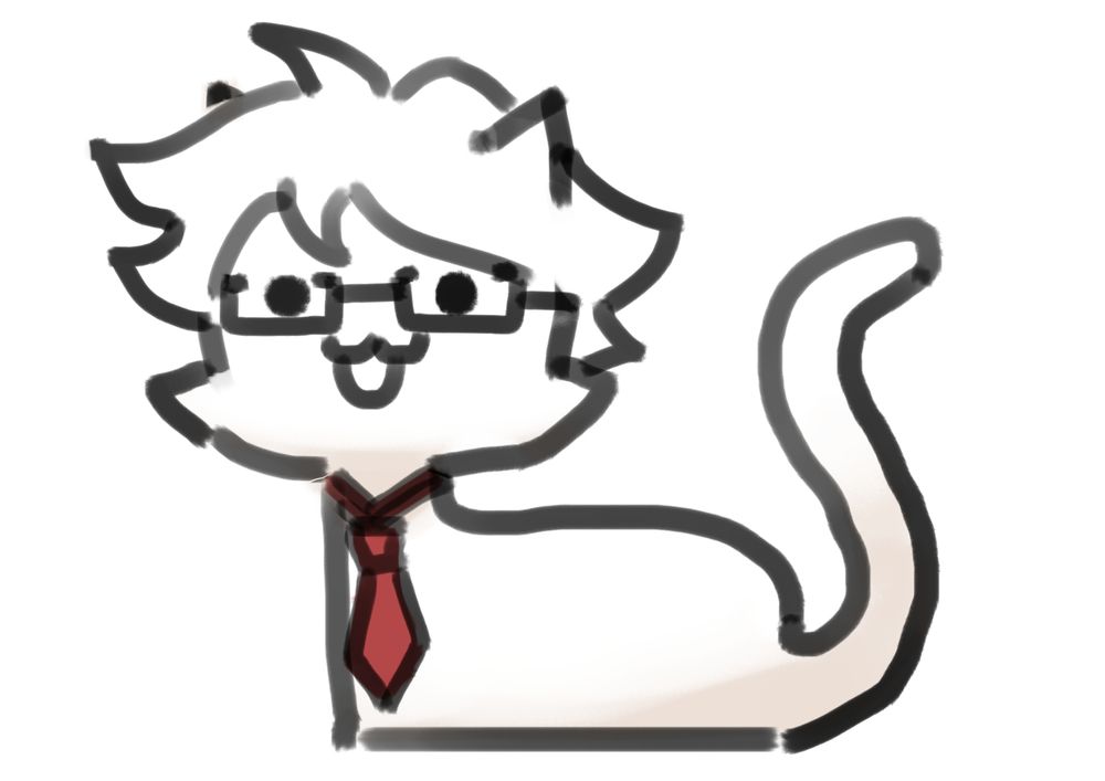 very simple and silly doodle of niko drawn as a small cat with smile, prepared to meow the readers favorite videogames soundtrack 