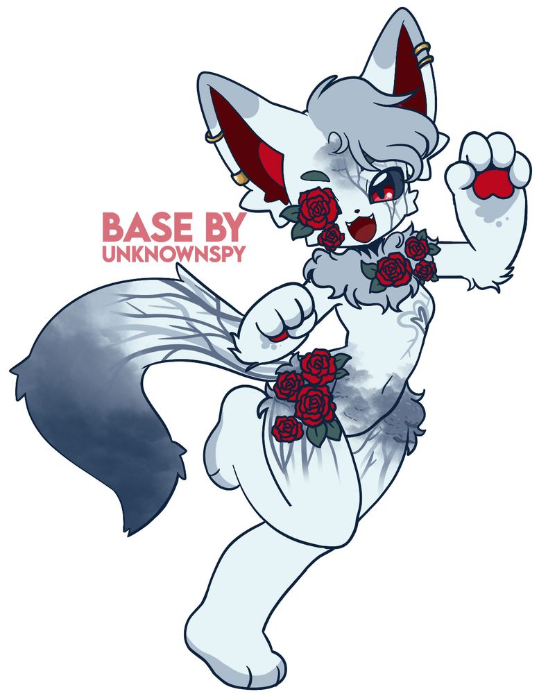 Monochrome cat character with bright red roses on a base by UnknownSpy 