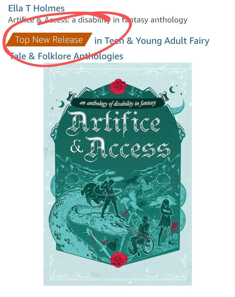 Screenshot of anthology Artifice & Access on Amazon, with the "top new release" badge circled