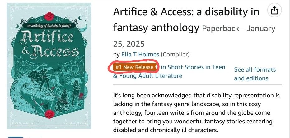 Screenshot of anthology Artifice & Access on Amazon, with the "#1 new release" badge circled