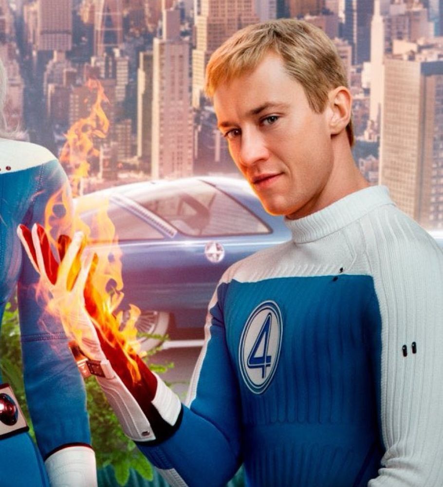 Joseph Quinn as Johnny Storm in promotional art for Fantastic Four: First Steps