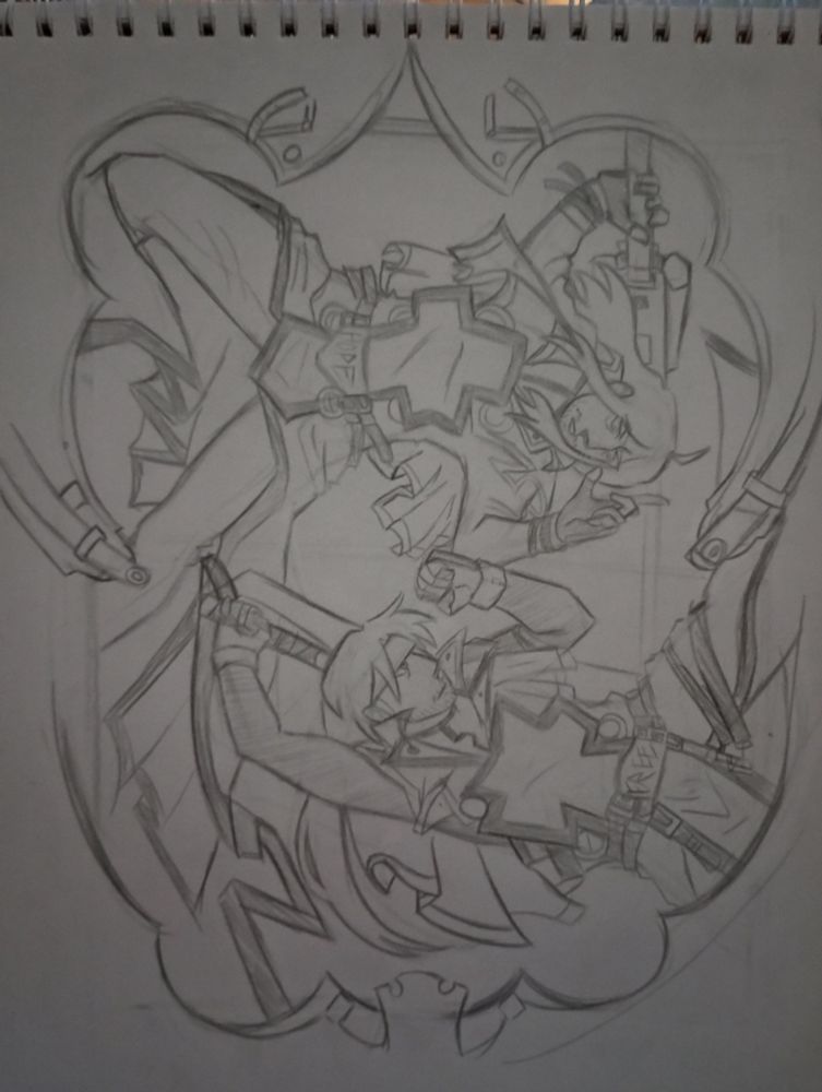 Soup and Ethan drawn as Sol and Ky from the cover artwork of Guilty Gear XX Accent Core Plus R PS2