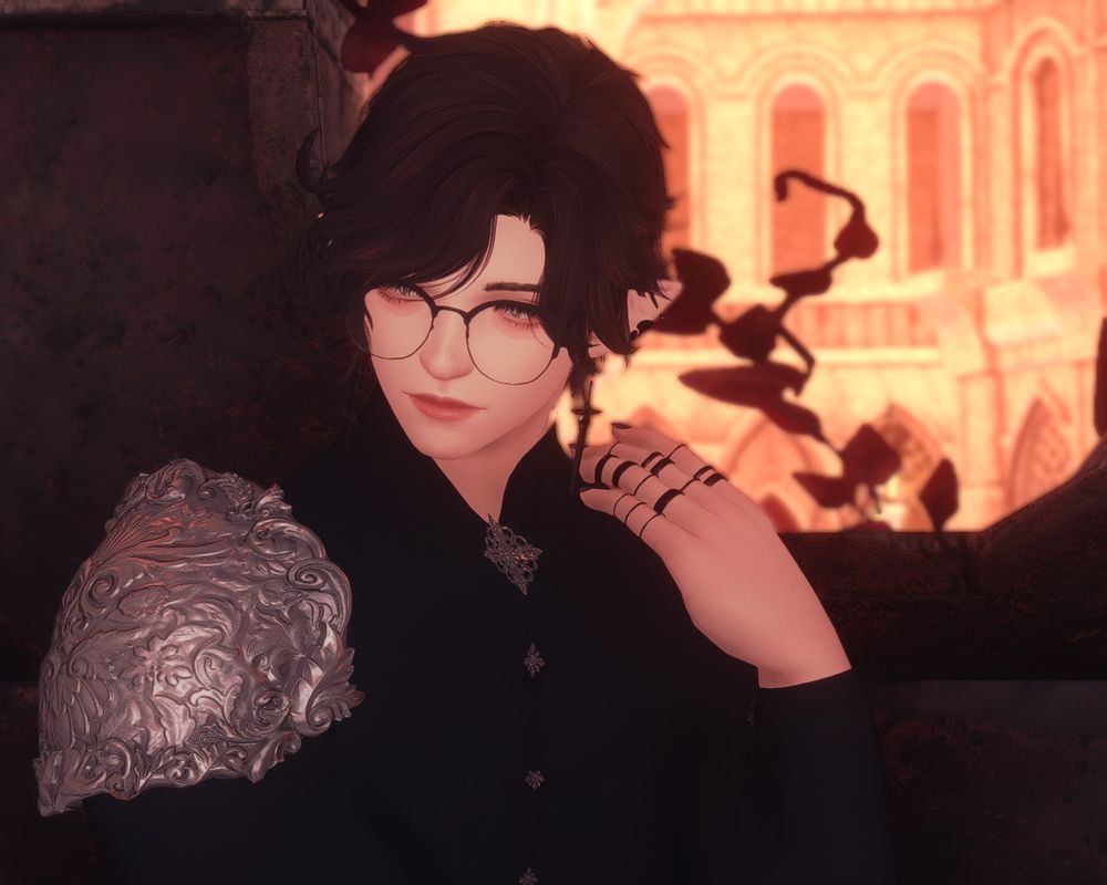 an image of ciaran, an elezen from final fantasy 14, looking away from the viewer with downcast eyes.