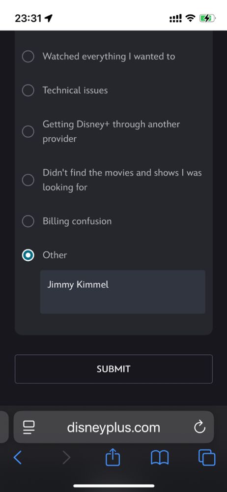 Reason for cancelling Disney+? Other: Jimmy Kimmel