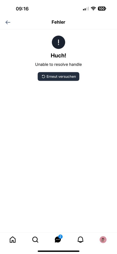 error msg reading "huch! unable to resolve handle"