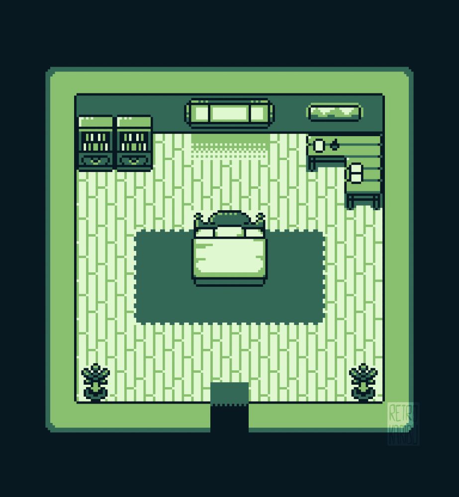 Pixel art room with Gameboy style