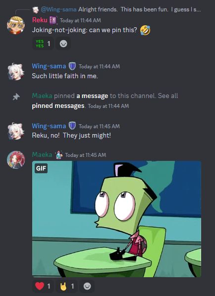 Reku: Can we pin this?

Maeka: *pins and whistles*