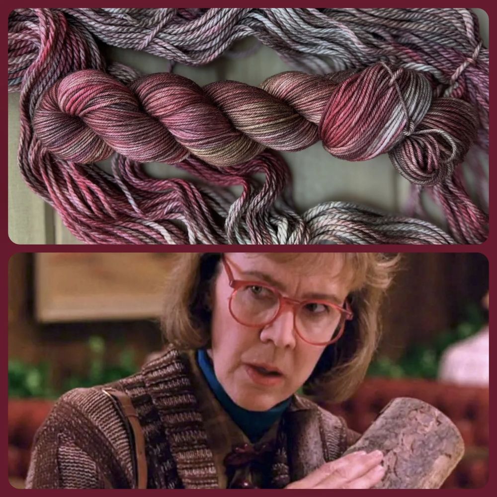 two images, one of the log lady in twin peaks and the other of a spool of yarn that reflects the colours of the twin peaks image