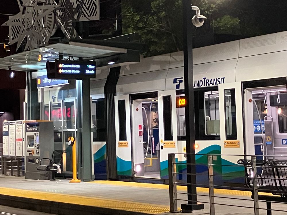Hilltop stop of the T Line, with Brookville streetcar visible and the real time display working as it would on other link light rail lines