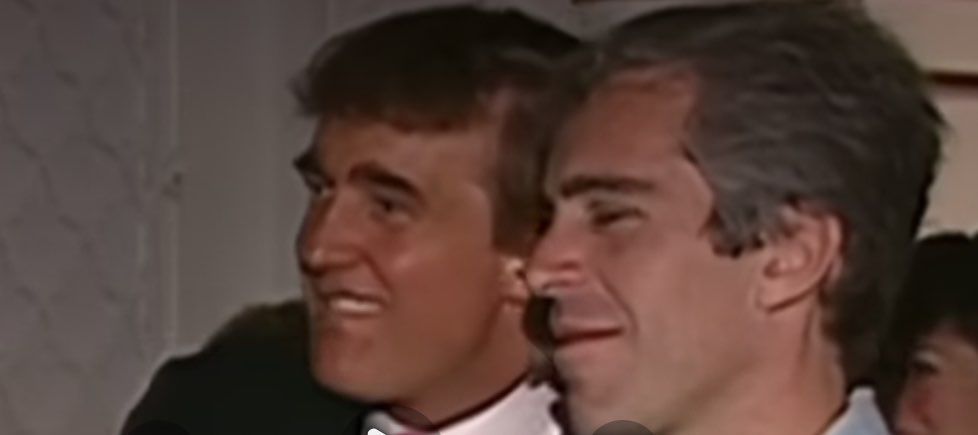 Trump doing the White Man’s Overbite next to Epstein