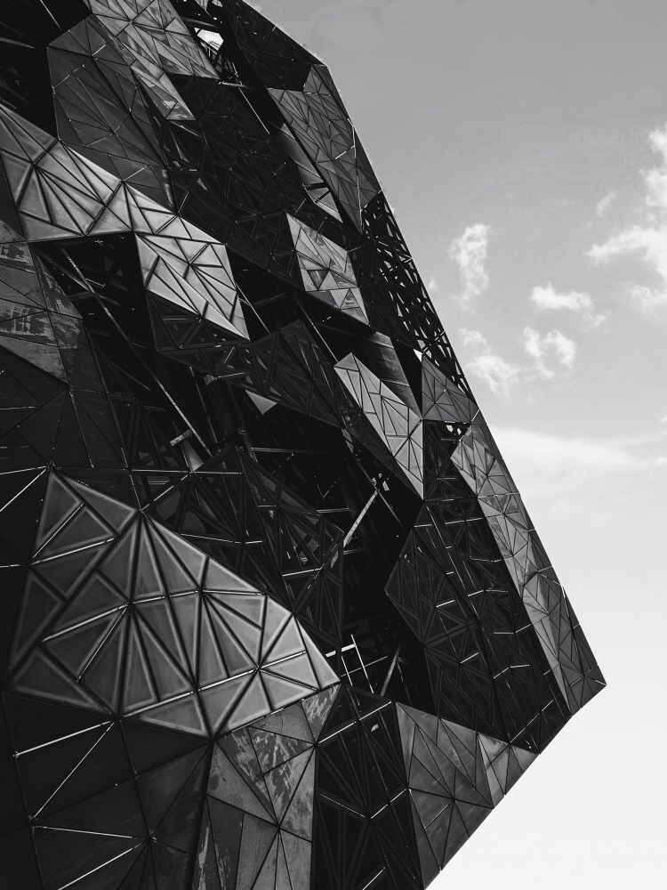 Federation square architecture in Melbourne in monochrome filter