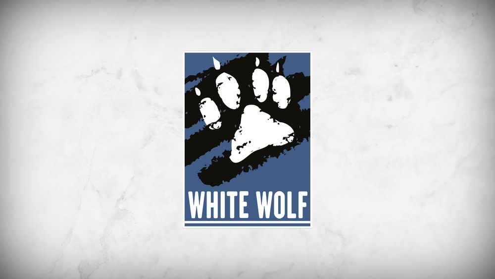 The new blue White Wolf logo on a white background